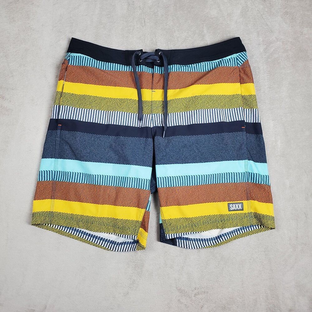 SAXX Betawave 2N1 Board Shorts Mens 34 Striped Lined Stretch Ballpark Pouch